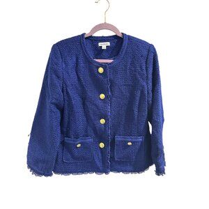 ✌️ 2/$40 ✌️ Joan Rivers Textured Blue Bouclé Jacket, Gold Buttons Size 12